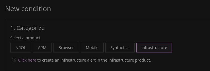 Selecting the type of New Relic alert